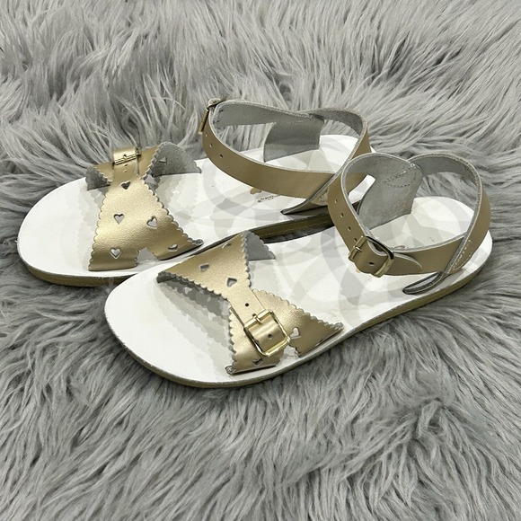 Sun-San Saltwater Surfer Girls Sandals Shoes Gold Split Leather Size 1 - Picture 4 of 7